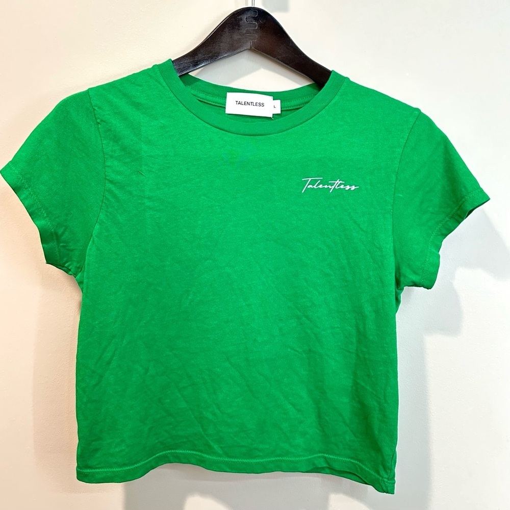 Talentless Cropped T Shirt Green 100% Cotton Shirt Top Large Tee